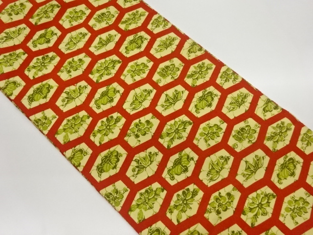 JAPANESE NAGOYA OBI / KATAZOME / KIKU & KIKKO PATTERN